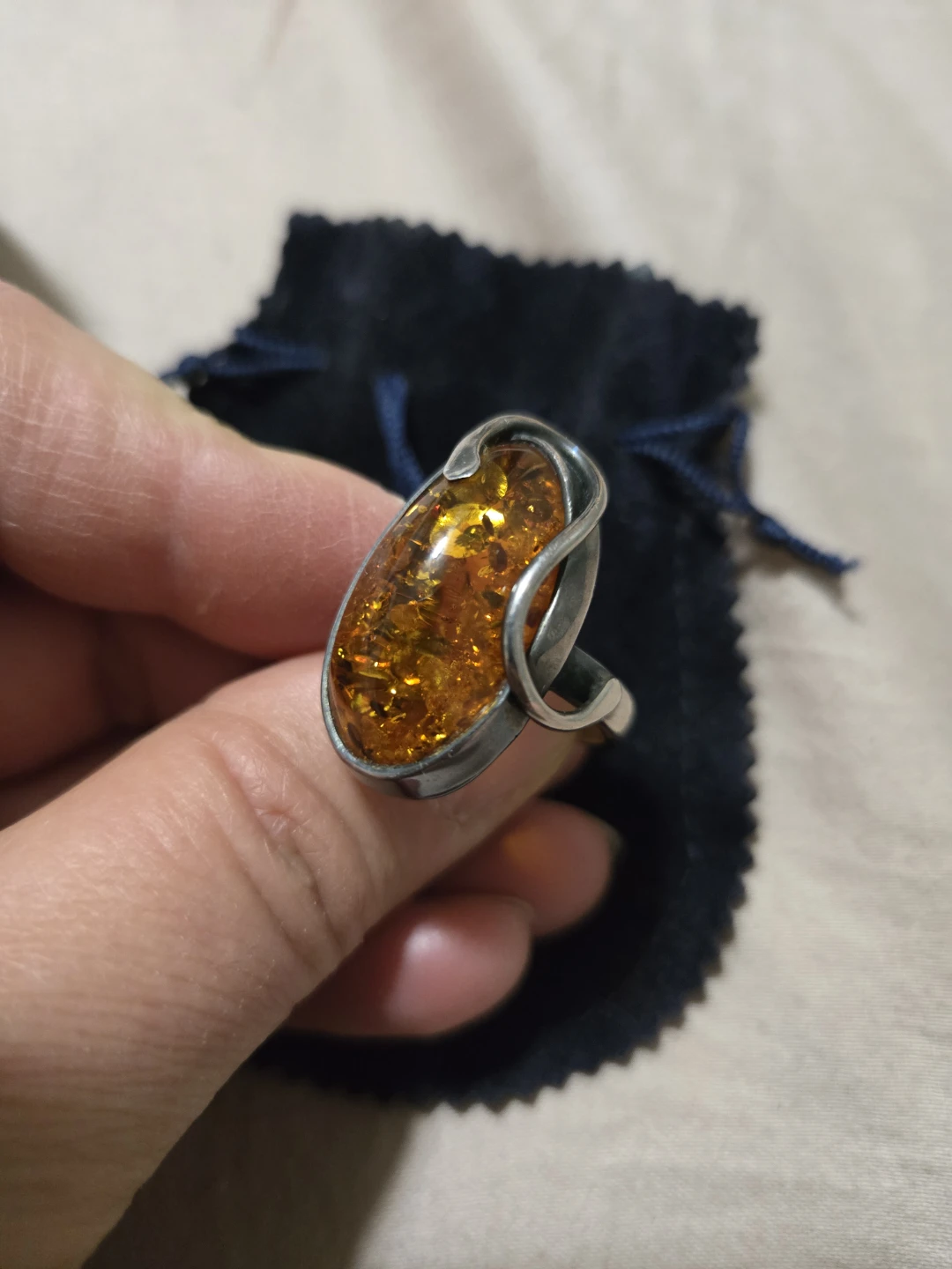 Large Amber Statement Ring size 8