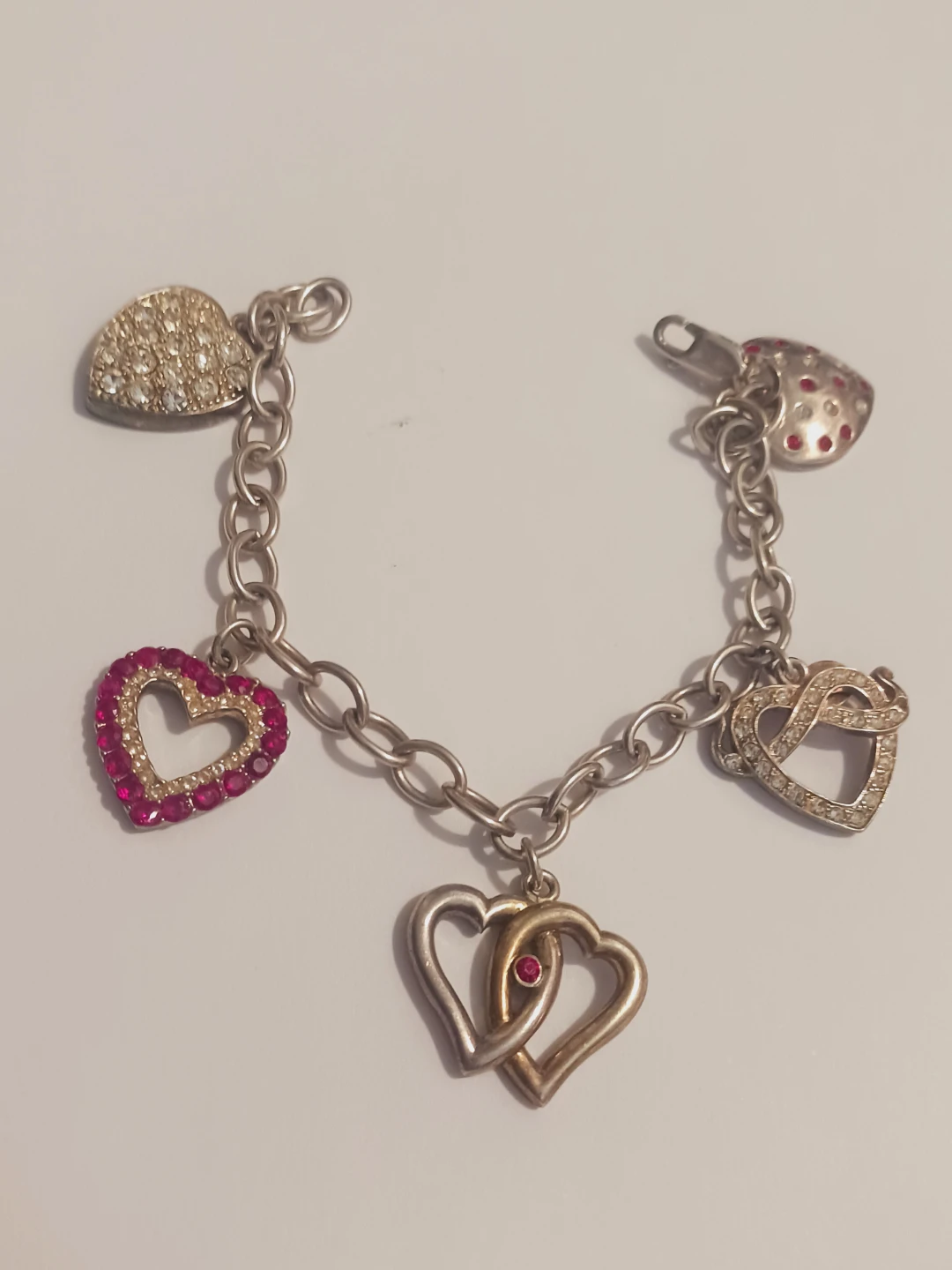Sterling Silver 925 Heart  ❤️ 💙 💜 Charm Bracelet - photo 2