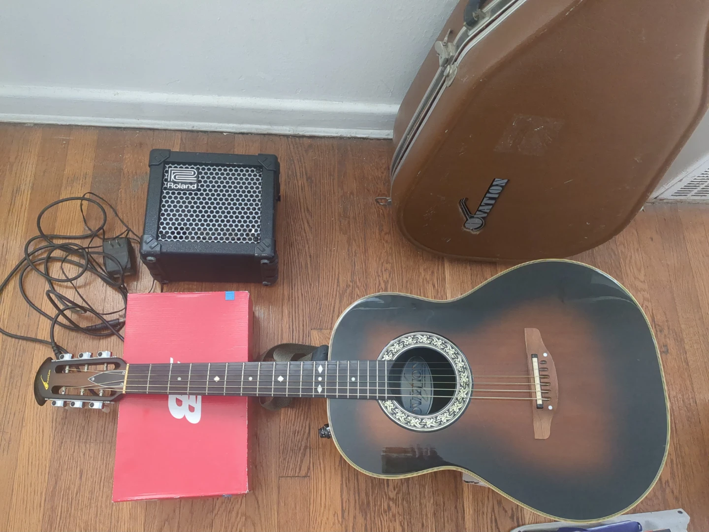 Ovation Folklore Acoustic-Electric Guitar and Roland Micro Cube