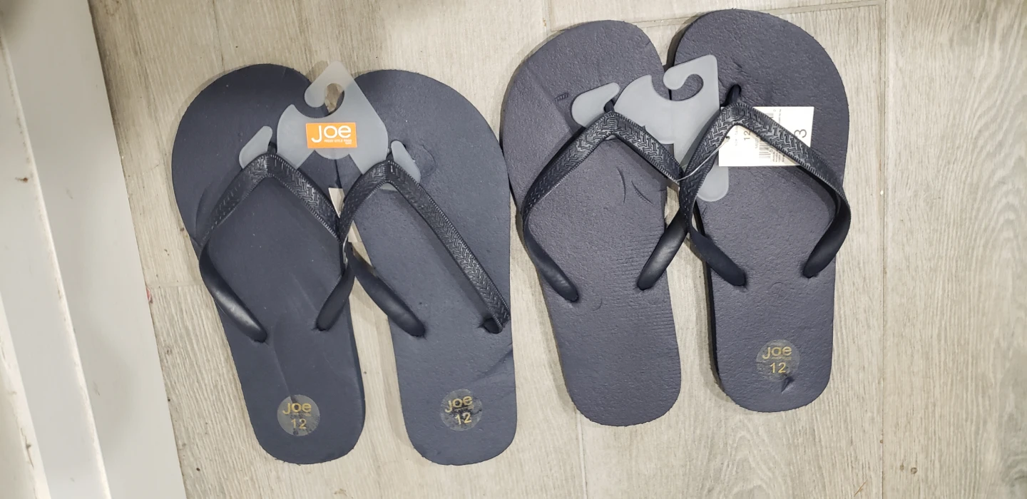 Two pairs of Joe Fresh navy flip flops size 12