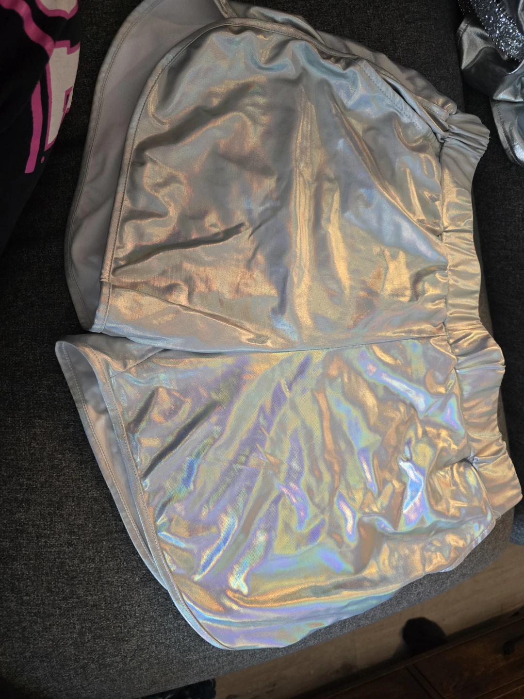 Metallic silver holographic shorts