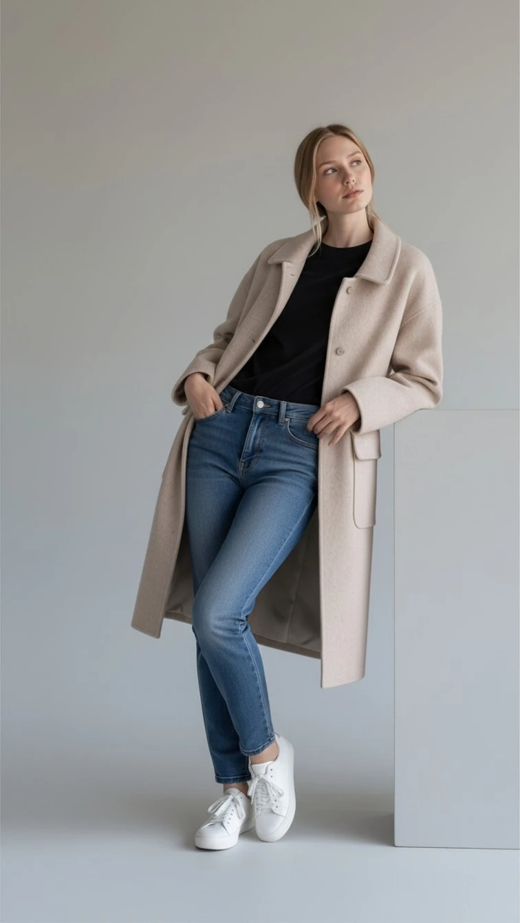 Beige Wool Blend Overcoat