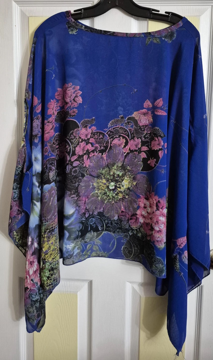Blue Floral Chiffon Poncho Top - photo 4