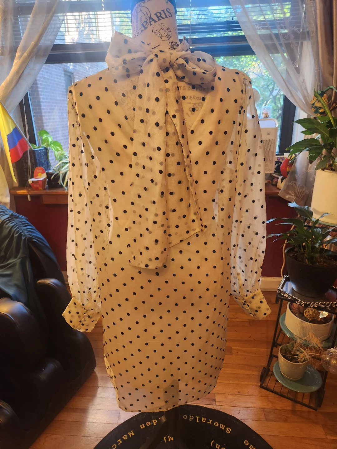 BCBG Ivory  Black Polka Dot Sheer Organza Shift Dress with Slip - photo 3