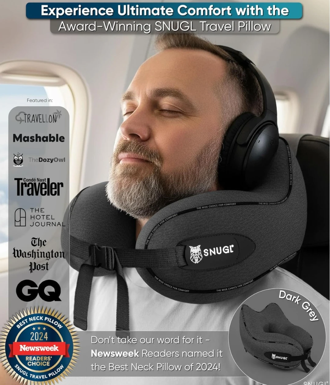 SNUGL Travel Pillow Adult Regular Dark Grey - photo 3