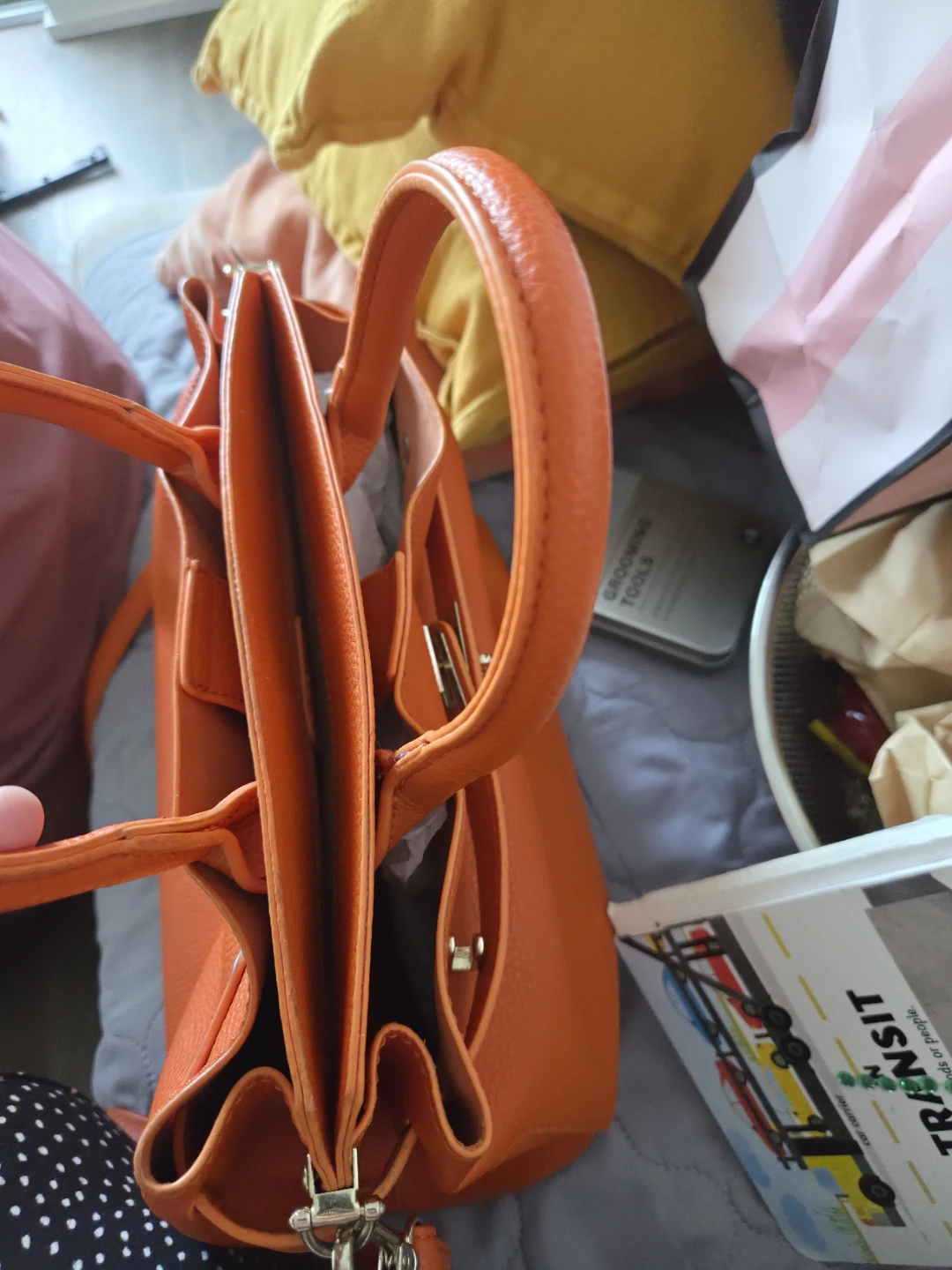 Orange Faux Leather Satchel Handbag - photo 5