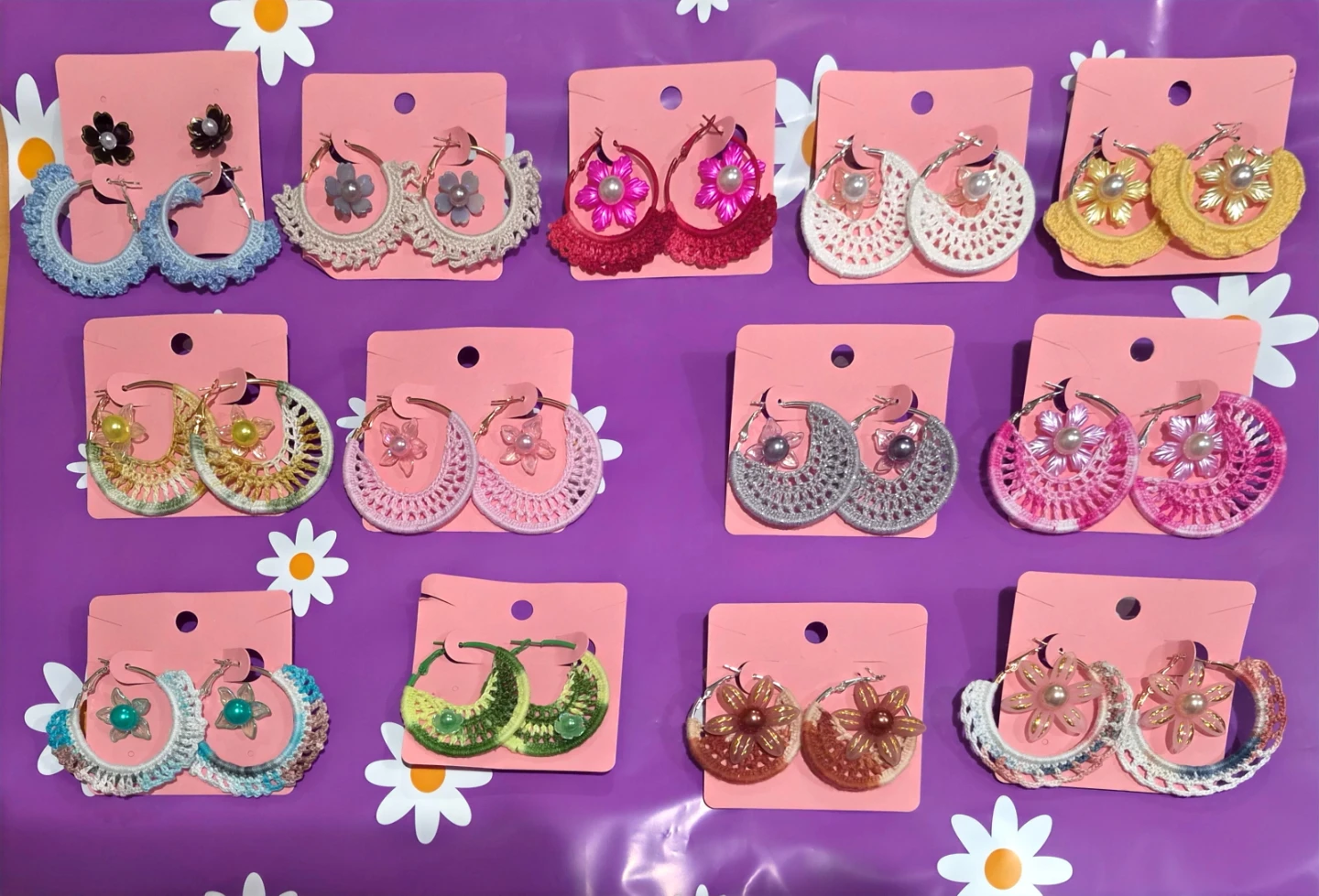 Handmade Crochet Flower Hoop Earrings