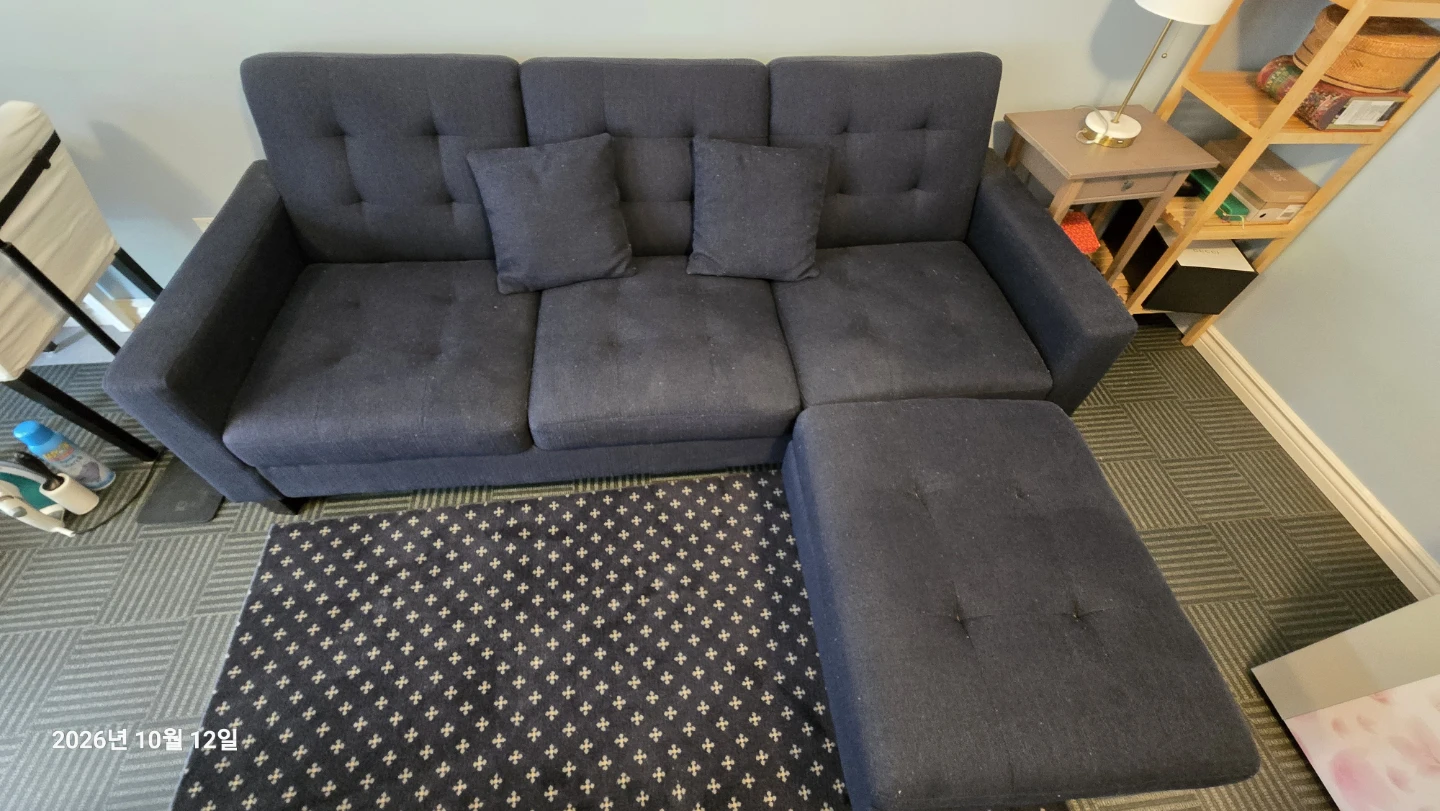 Dark Navy Fabric Sectional Sofa with Ottoman - photo 2