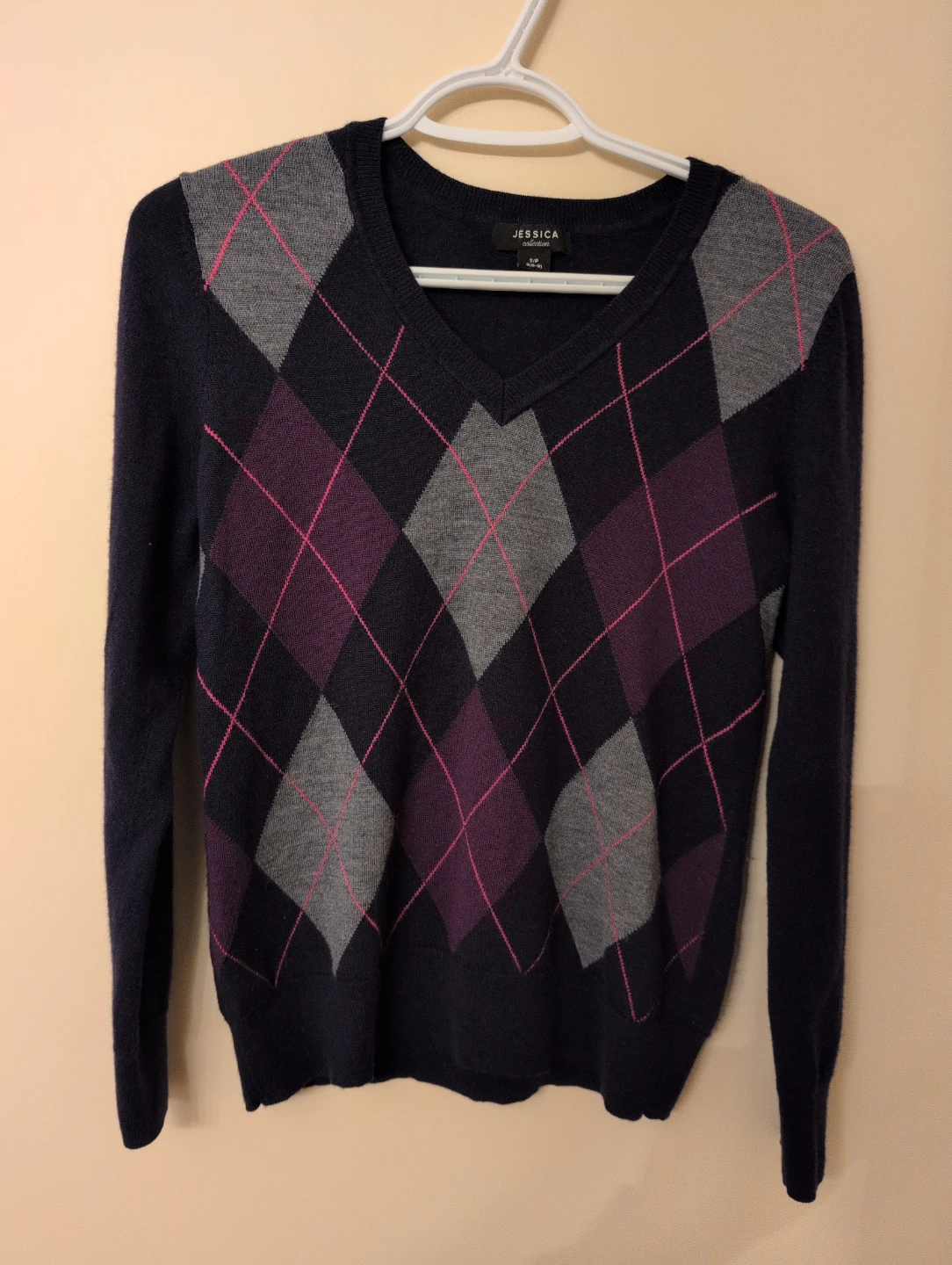 Jessica Collection Argyle V-Neck Sweater