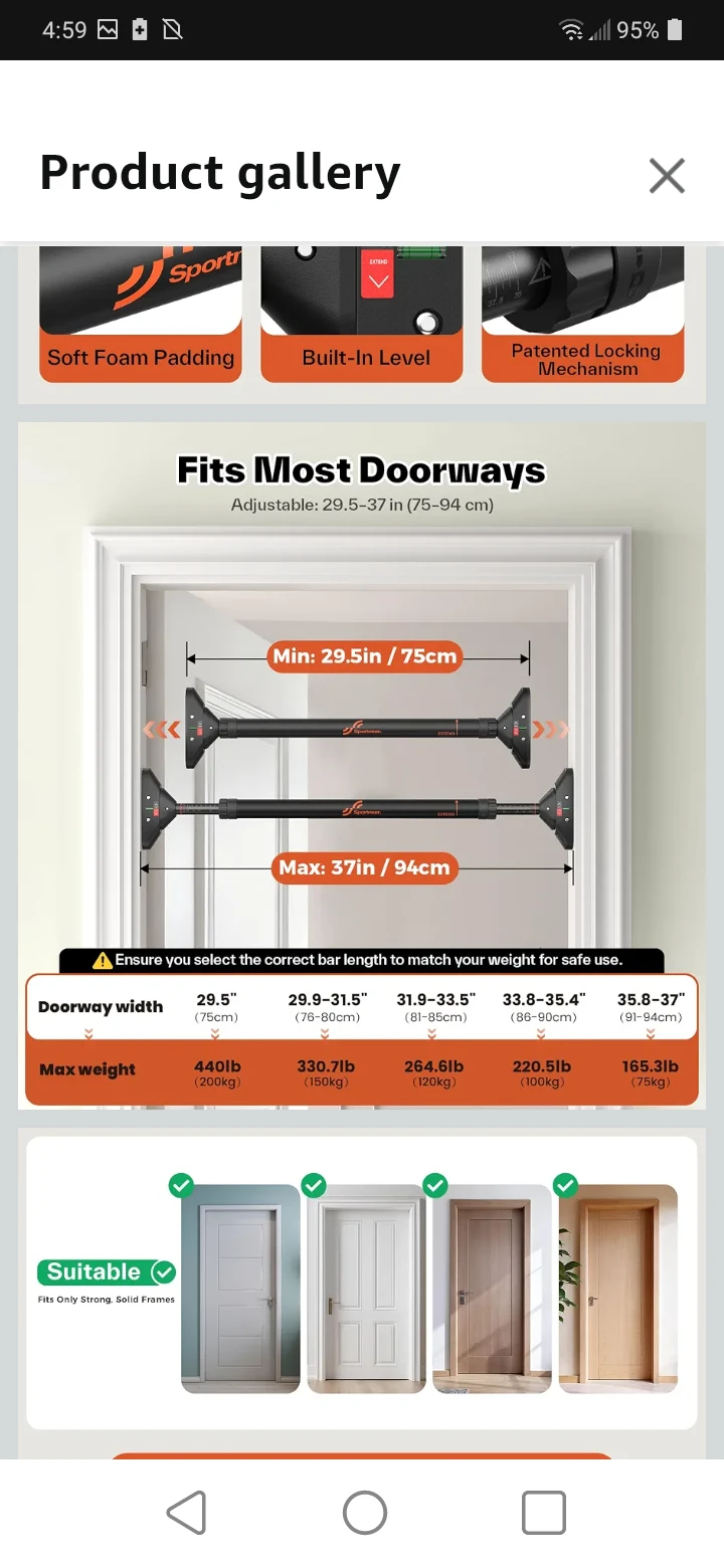 NEW STRENGTH TRAINING PULL UP BAR WITHOUT SCREWS IN BOX - photo 3