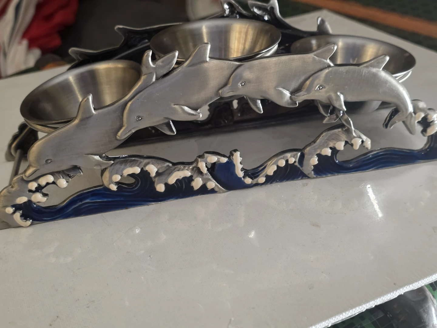 Pewter Dolphin Candle Votive 3 Tea Light Stand Holder # P2 - photo 2