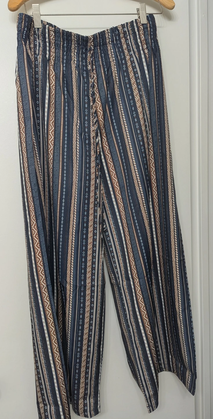 Bohemian Style Striped Pattern Wide Leg Pants