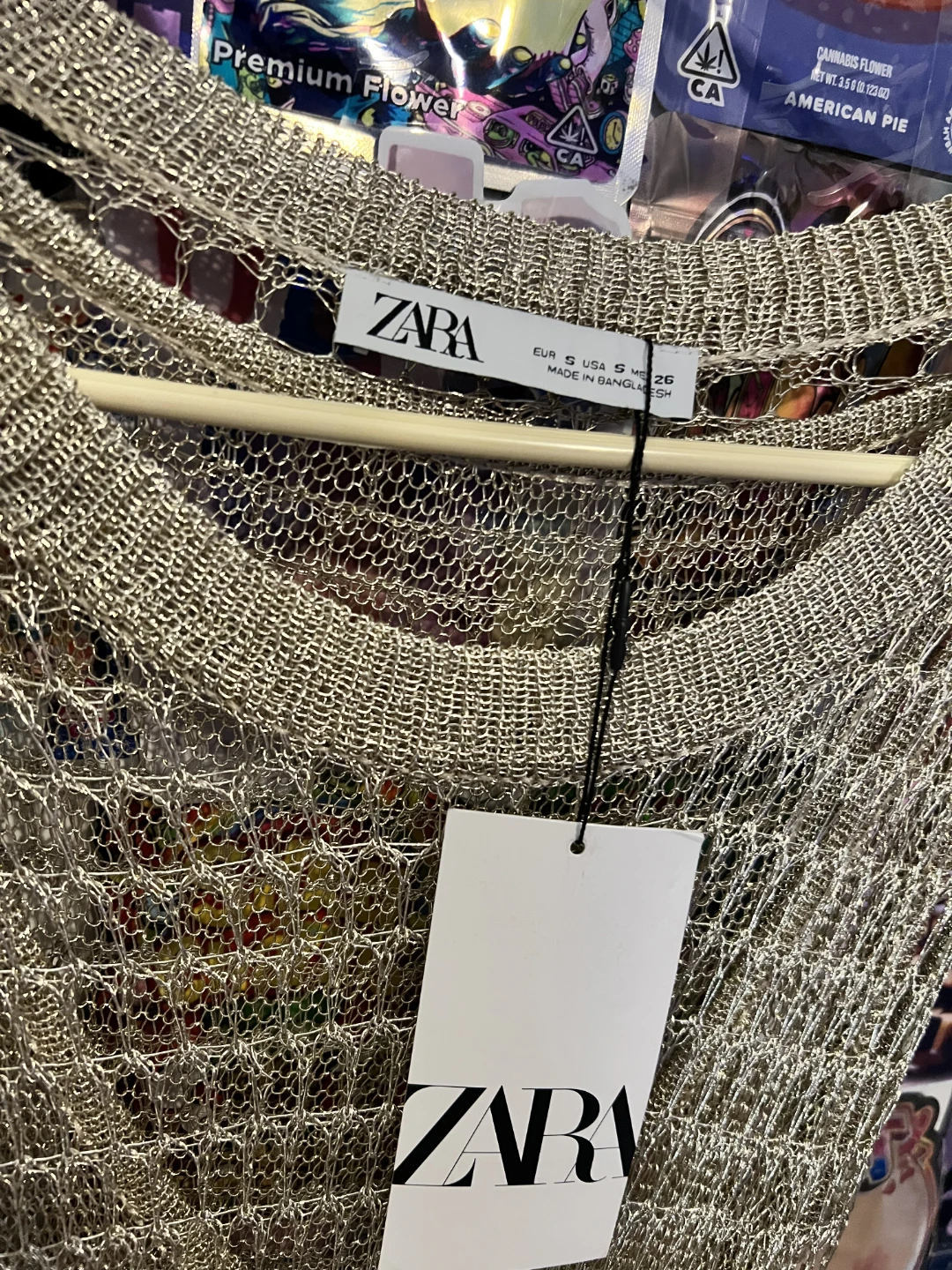 New Zara Gold Metallic Crochet Dress