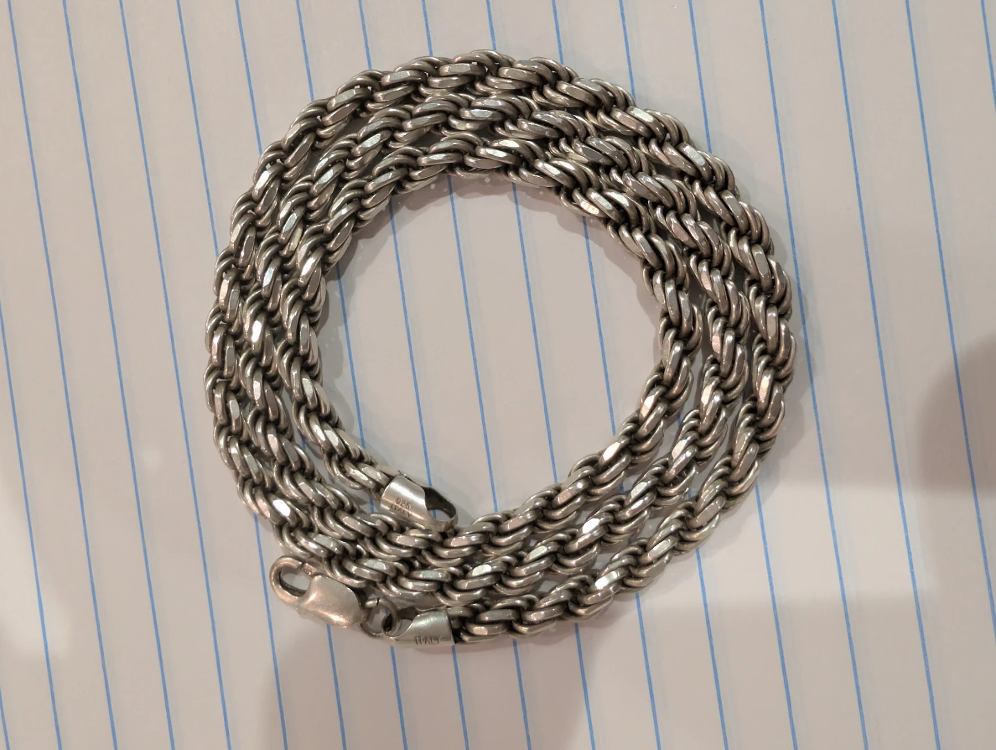 A 7 mm Solid 925 Sterling Silver Italian Rope Chain Necklace - photo 2