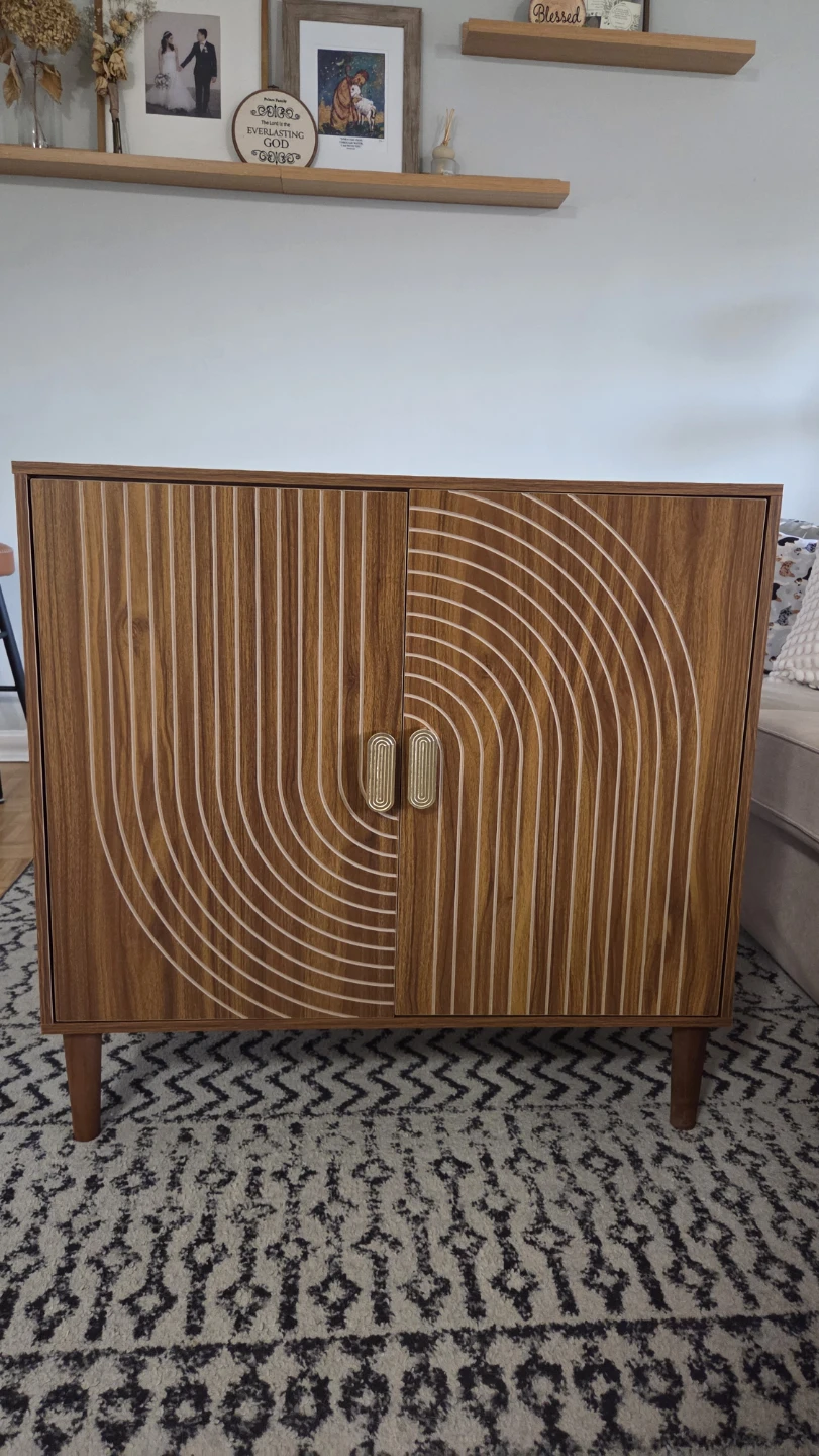 Mid-Century Walnut-Look Storage Cabinet with Groove Doors *new - photo 2