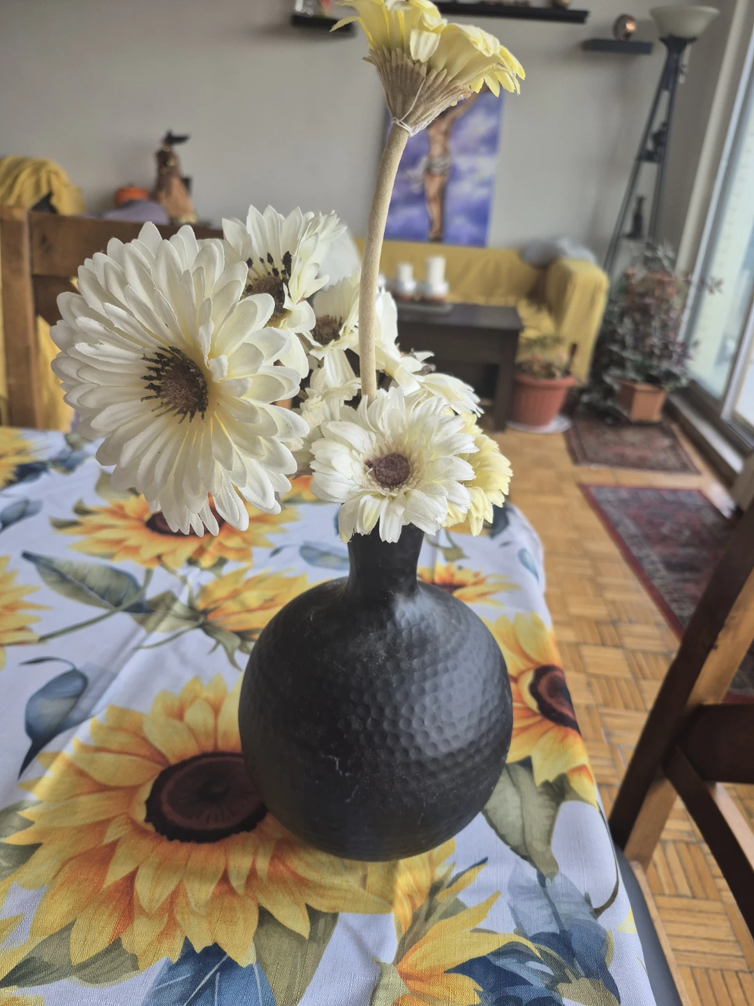 Black Textured Vase with Artificial Flowers