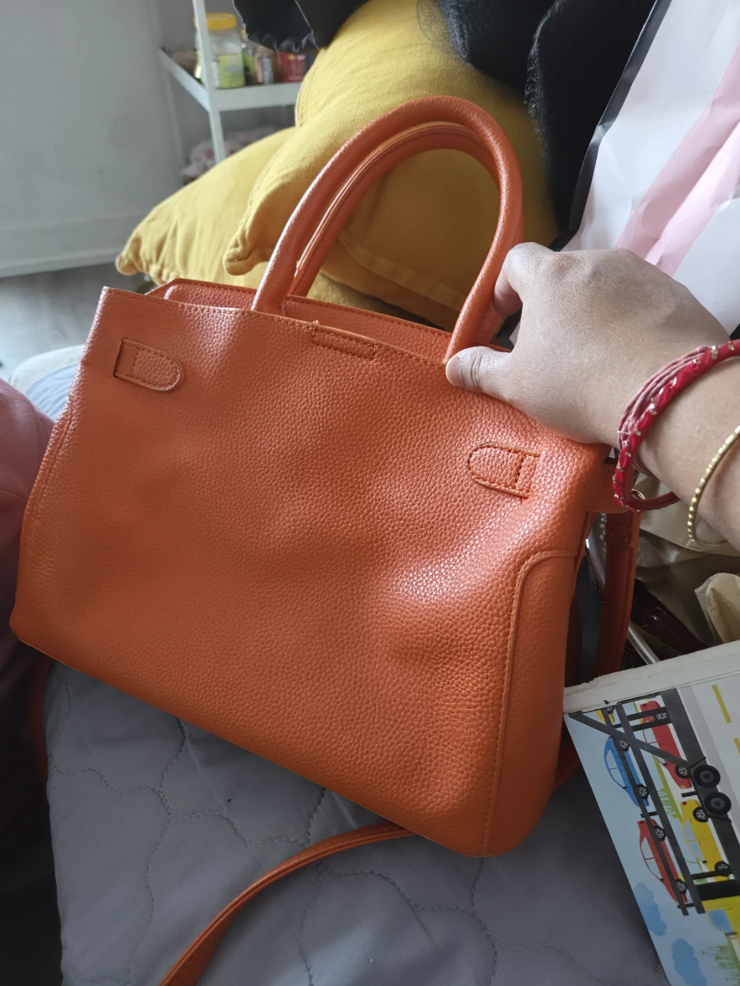Orange Faux Leather Satchel Handbag - photo 3