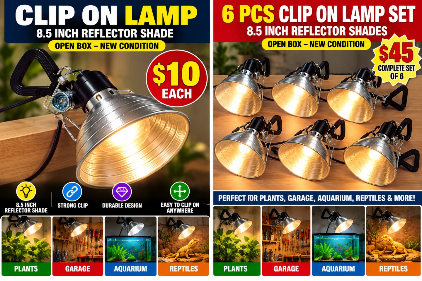 Clip-On Lamps with 8.5 Inch Shades