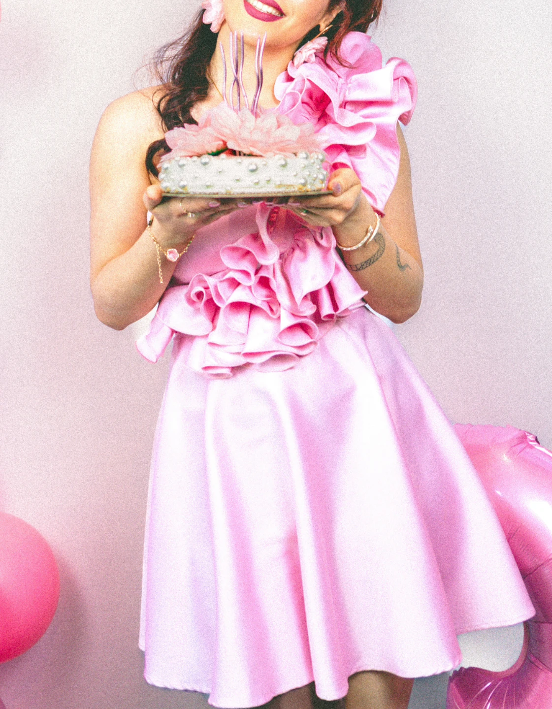 Pink Satin Ruffle One-Shoulder Dress - photo 2