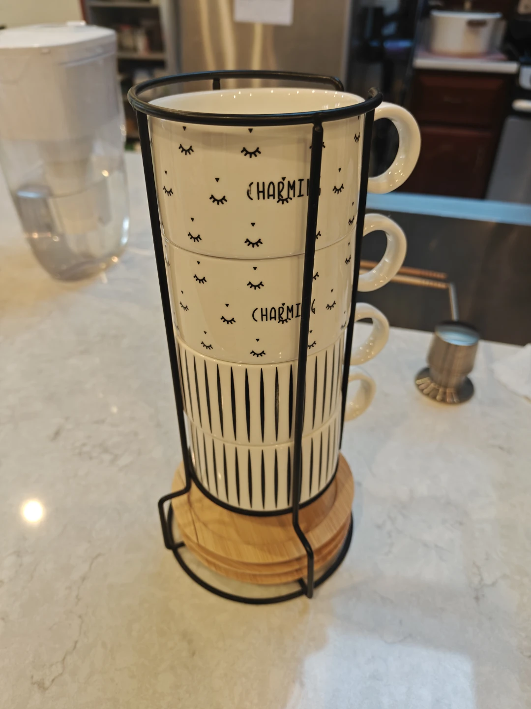 Charming Ceramic Mug Set with Stand