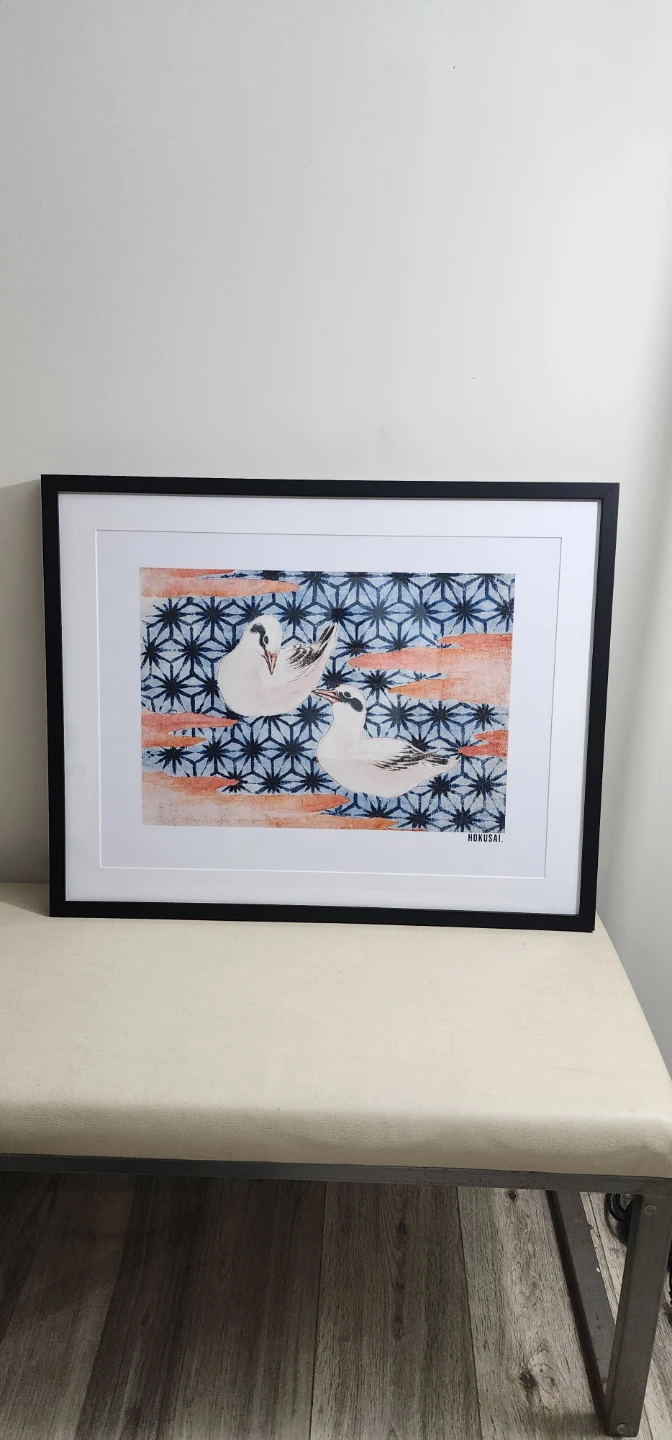 Hokusai Birds Art Print in Black Frame