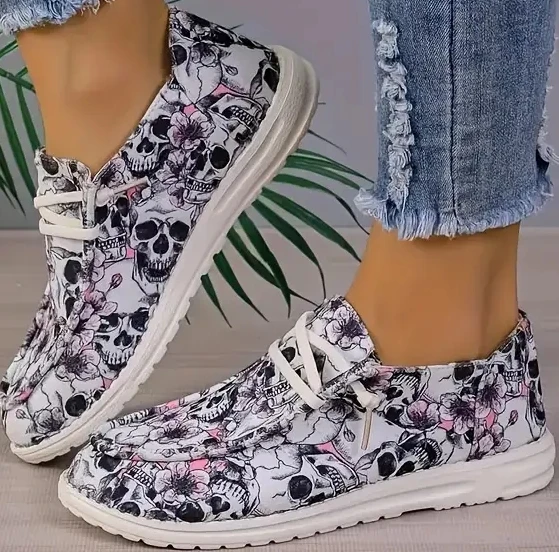 To brand new pairs Skull Print Slip-On Shoes size 6.5 - photo 2