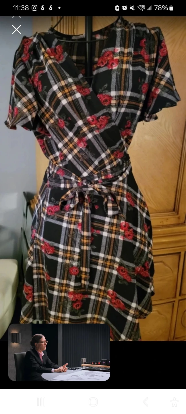 Black Plaid Rose Pattern Wrap Dress