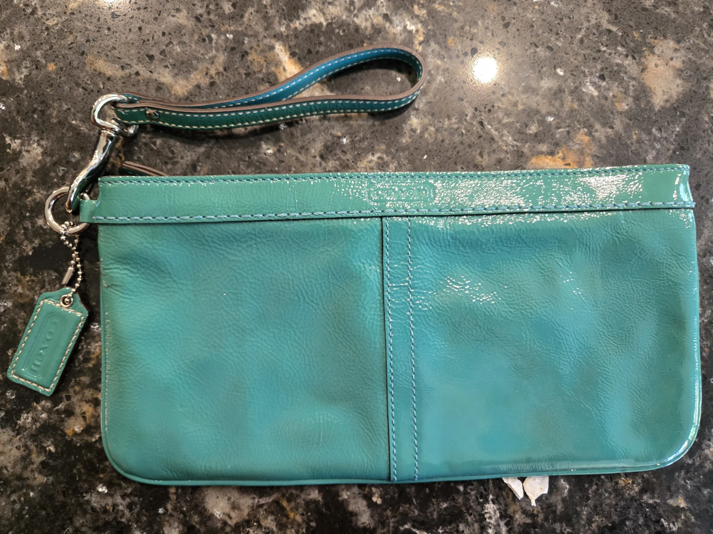 Teal Coach Patent Leather Clutch/Wristlet