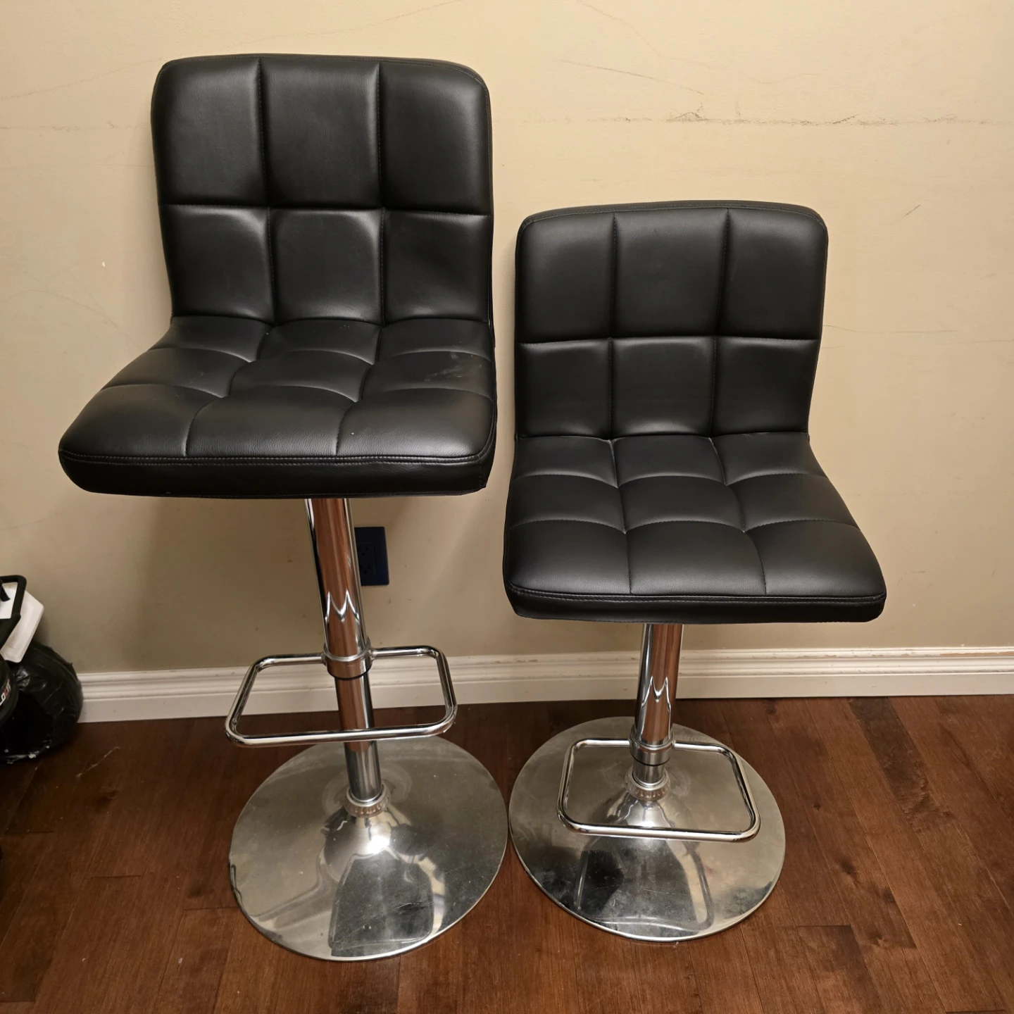 Set of Two Adjustable Black Faux Leather Bar Stools