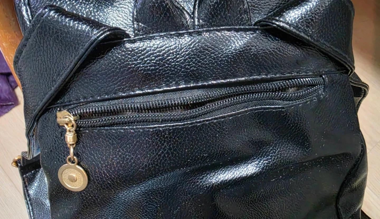Black Faux Leather Drawstring Backpack 12 x 9 x 5 - photo 3