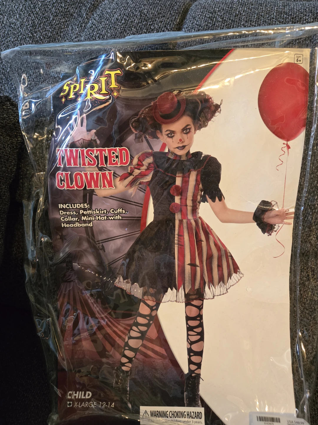 Spirit Halloween Twisted Clown Costume Size XL 12-14