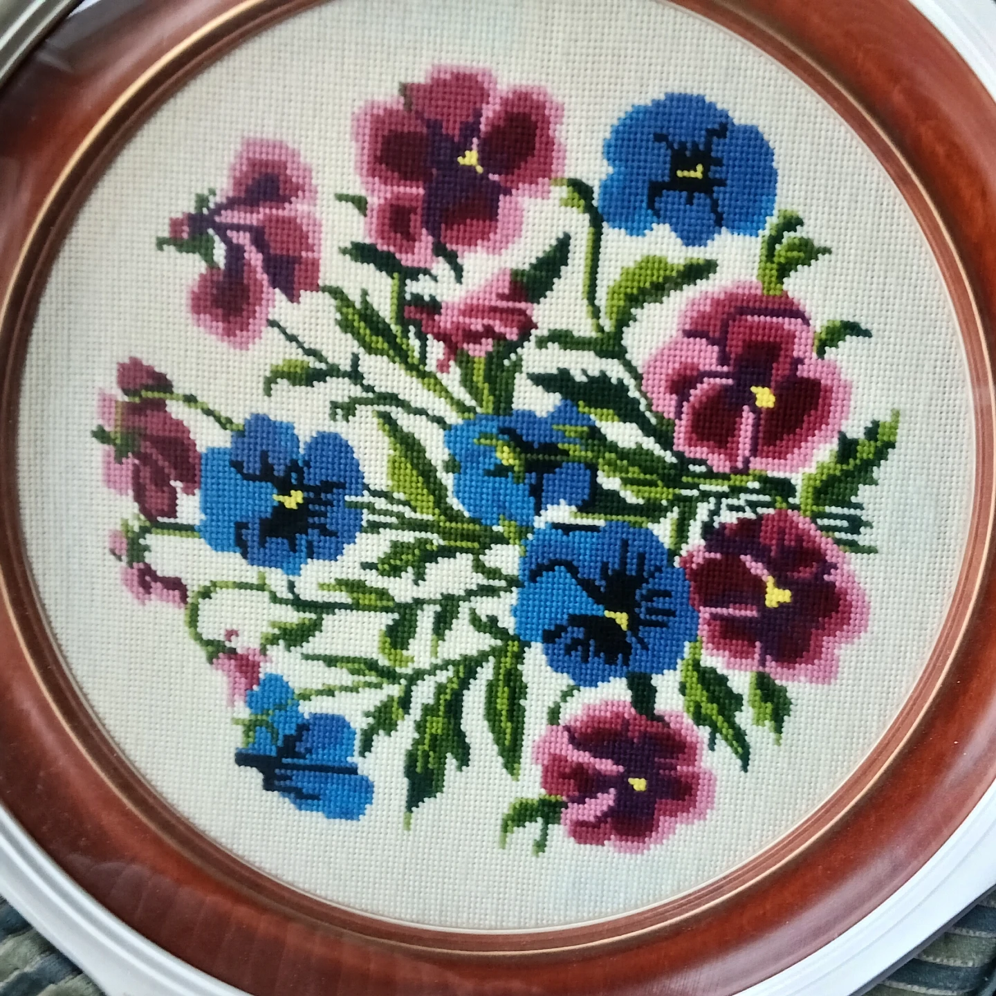 Framed Pansy Cross Stitch Art - photo 2