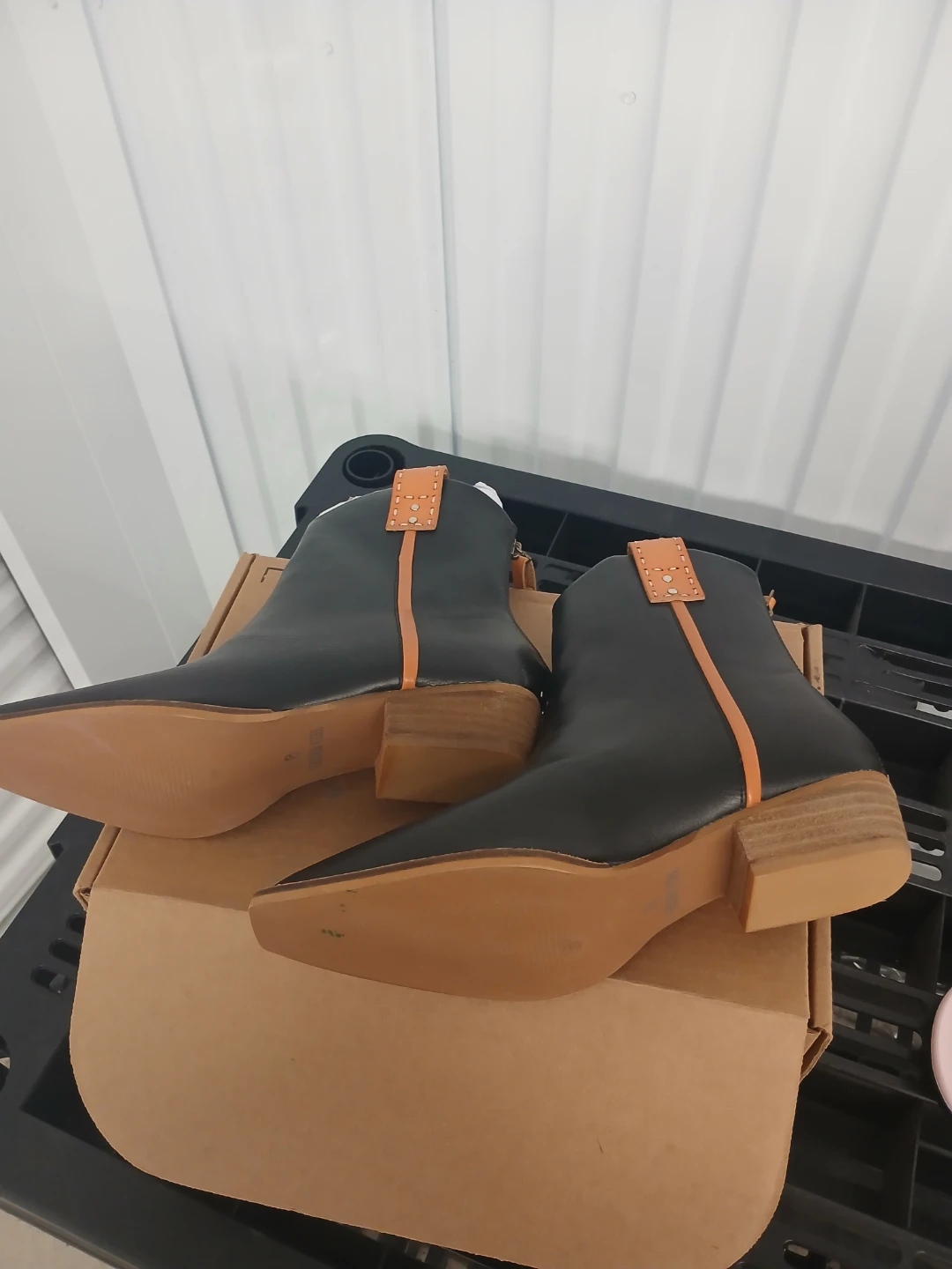 Black and Tan Leather Ankle Boots - photo 4