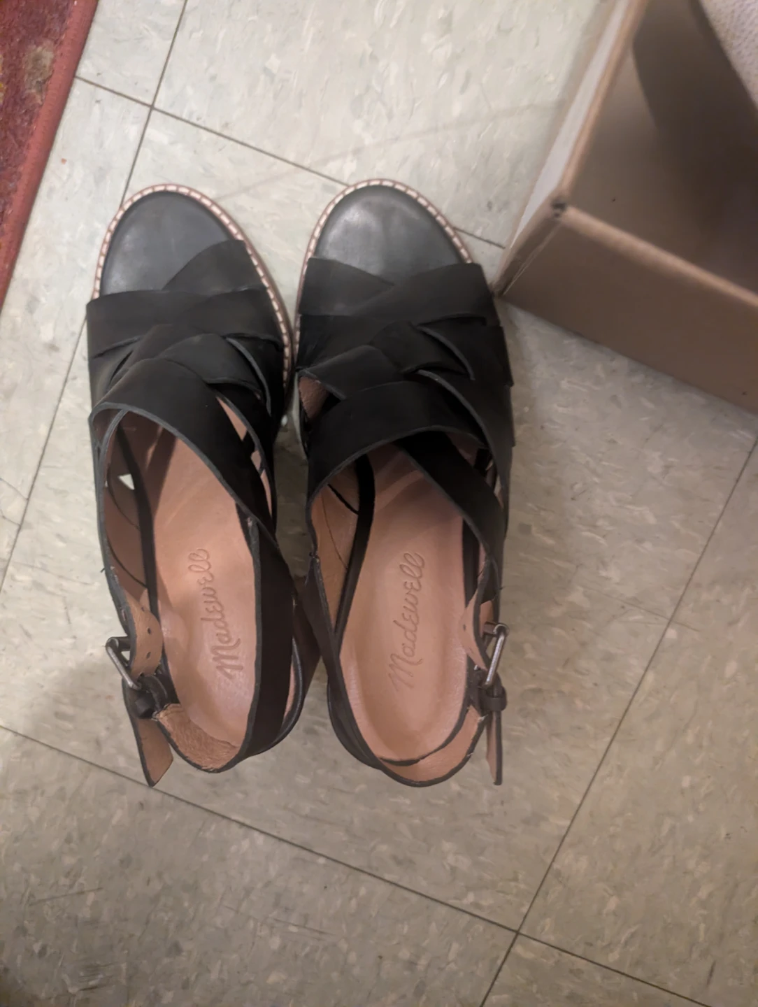 Madewell Black Leather Block Heel Sandals