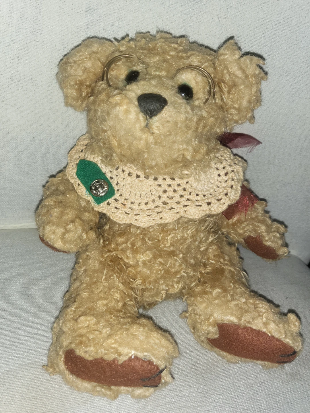 Vintage Tan Plush Teddy Bear with Glasses