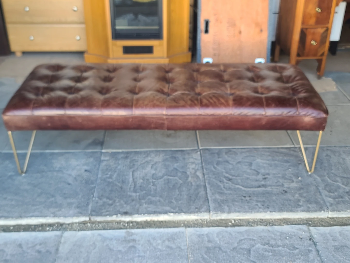 Tufted Leather Bench with Bolster Pillow - photo 2