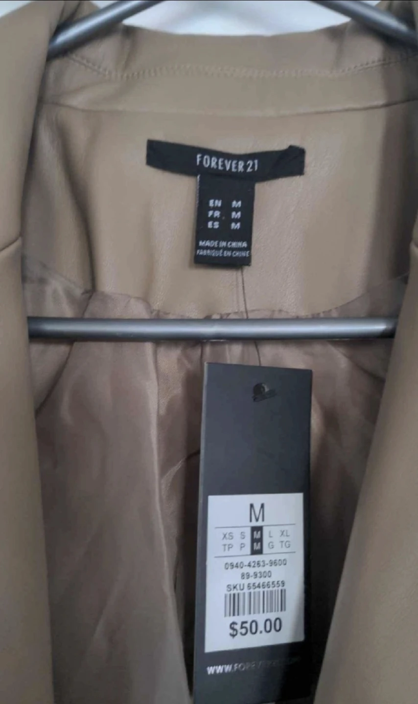 Women's Tan Faux Leather Blazer - photo 3