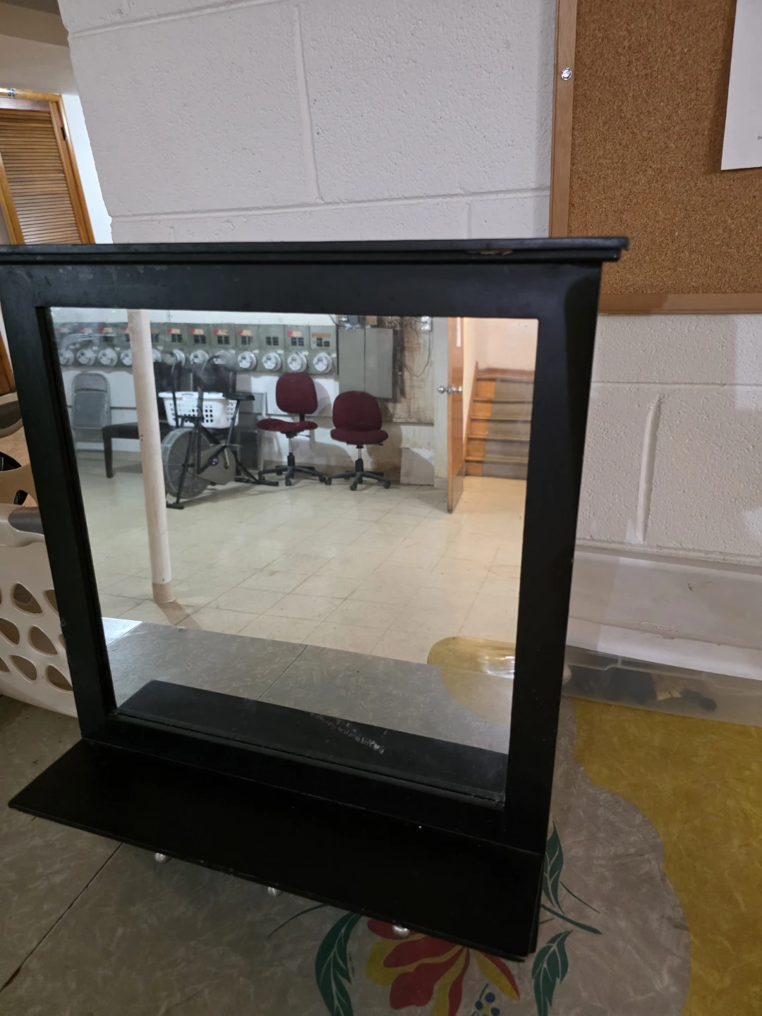 Black Framed Mirror with Shelf