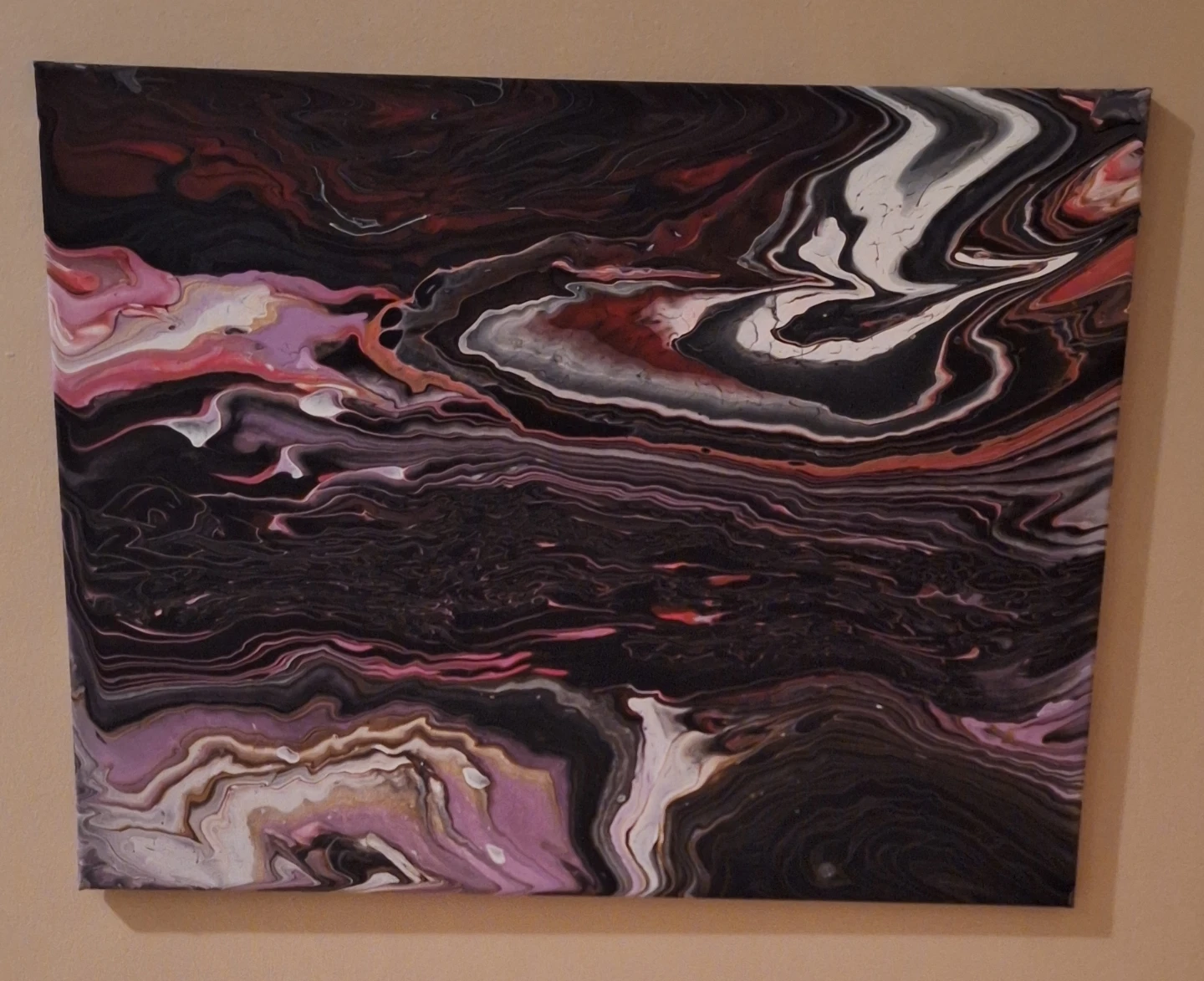 Abstract acrylic pour canvas painting