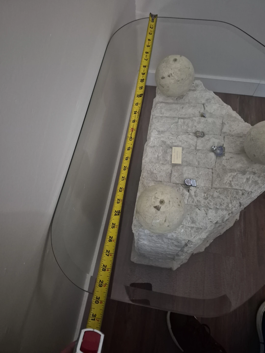 Stone Base Glass Top Accent Table - photo 3