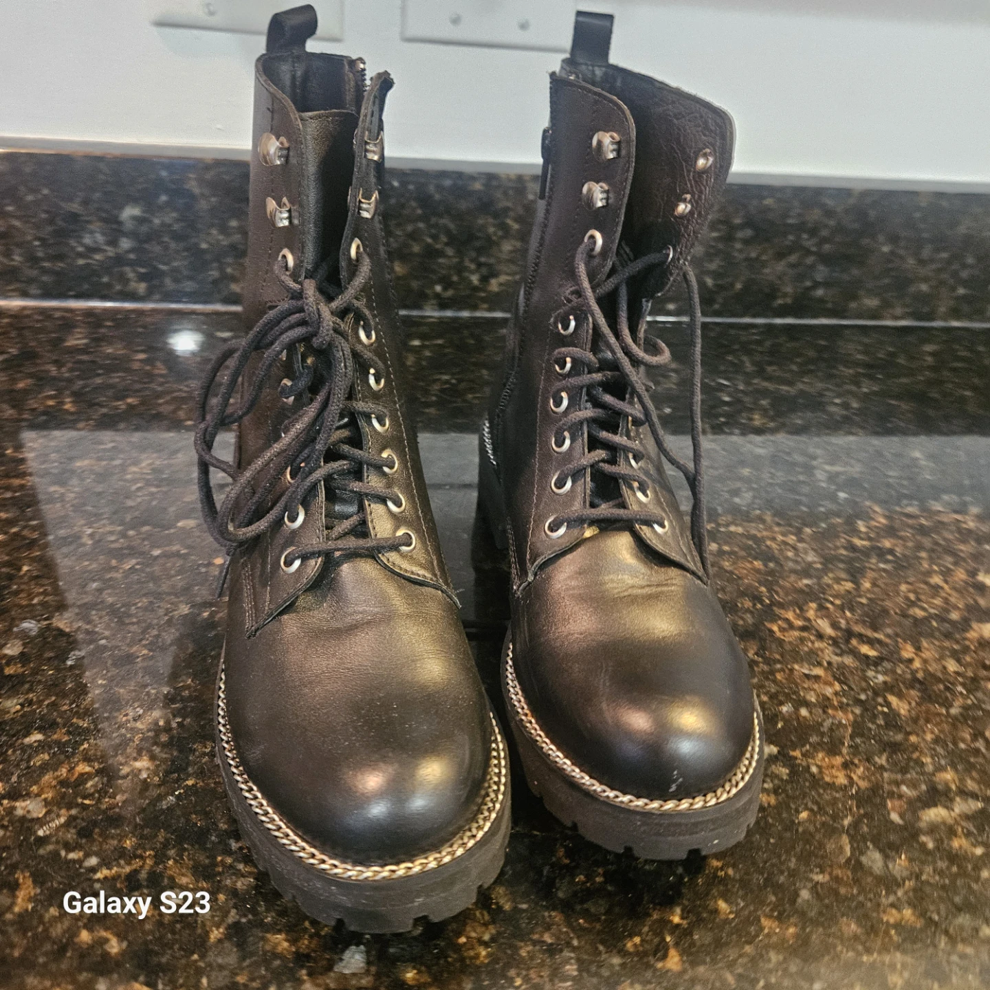 AQ-JAX Black Leather Combat Boots