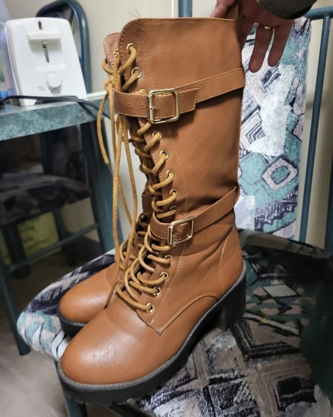 Pair Of  Heeled Thigh High Boot Tan