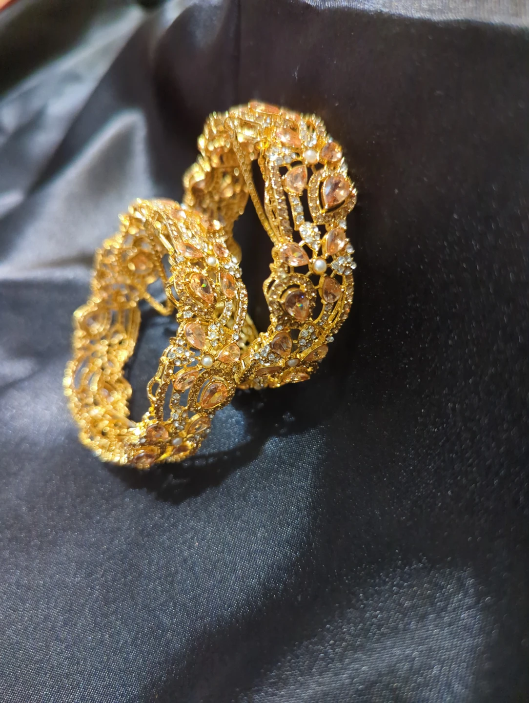 Gold-tone floral embellished bangles - photo 4
