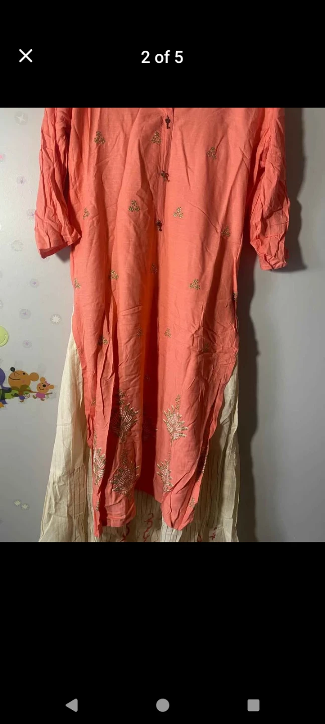 Embroidered Coral and Cream Kurti