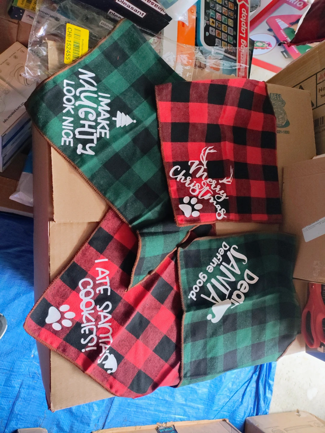 Set of 4 Christmas Holiday Dog Bandanas