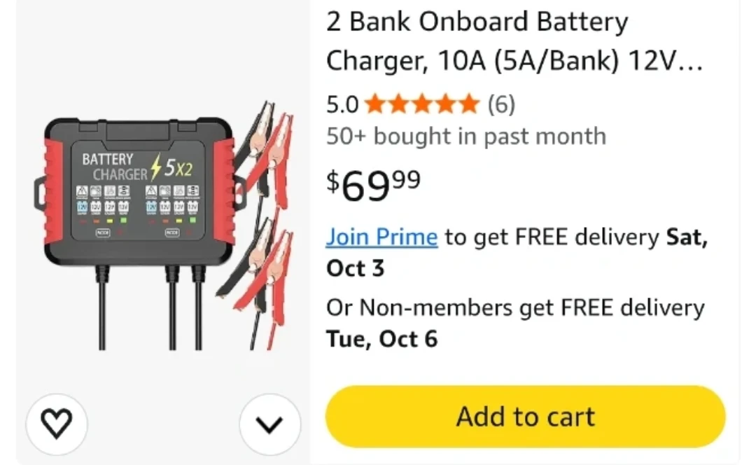 Akizbeir 2-Bank 10A 12V Waterproof Marine Battery Charger