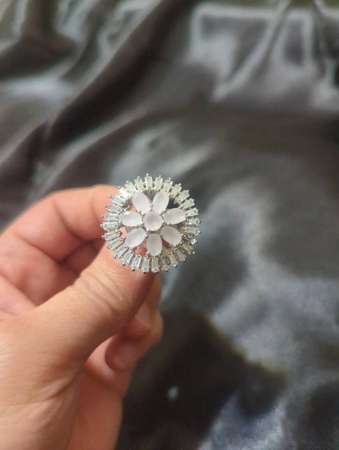 Floral Crystal Statement Ring Size L