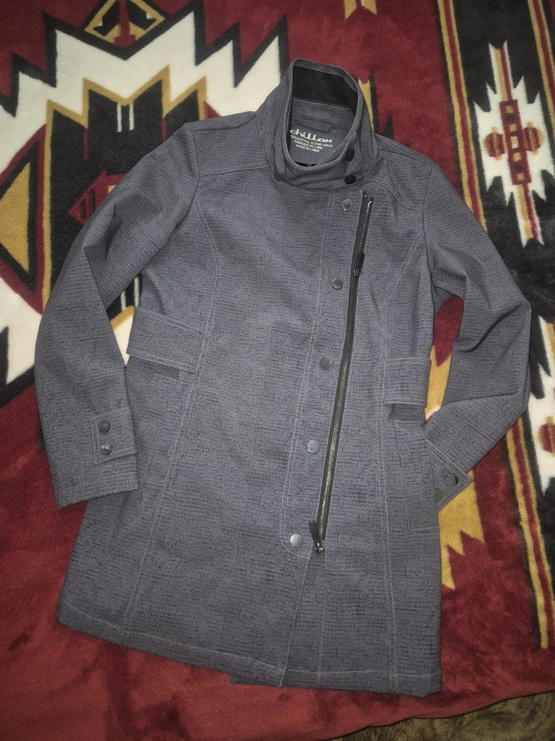 Chillax Grey Moto Trench Jacket - Fleece Lined - Womens S/M