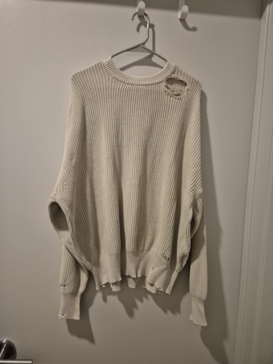 Distressed Cream Oversized Knit Sweater