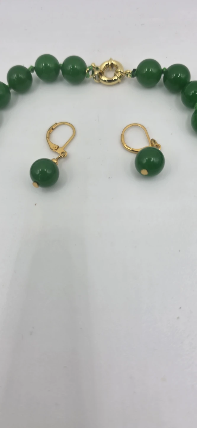 Natural Green Jade Necklace & Earrings Set – New - - photo 3